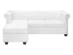 Sofá Chesterfield en forma de L cuero sintético blanco