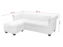 Sofá Chesterfield en forma de L cuero sintético blanco