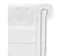 Sofá Chesterfield en forma de L cuero sintético blanco