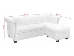 Sofá Chesterfield en forma L cuero artificial blanco