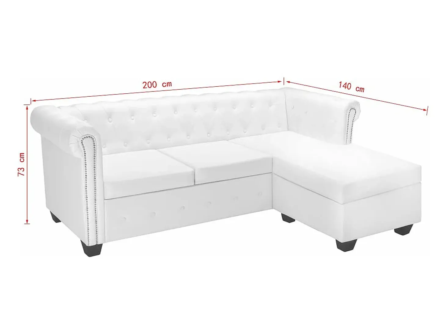 Sofá Chesterfield en forma L cuero artificial blanco