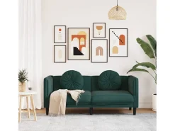 Sofá con cojines 2 plazas terciopelo verde oscuro