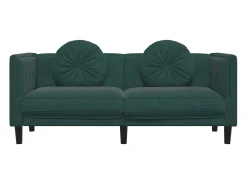 Sofá con cojines 2 plazas terciopelo verde oscuro