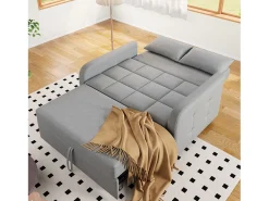 Sofá convertible con brazos y respaldo regulable - lino gris - para salón y dormitorio