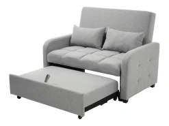 Sofá convertible con brazos y respaldo regulable - lino gris - para salón y dormitorio