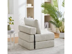 Sofá convertible con cojines lumbares y reposacabezas, chenilla beige - para salón y dormitorio