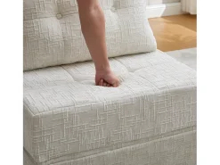Sofá convertible con cojines lumbares y reposacabezas, chenilla beige - para salón y dormitorio