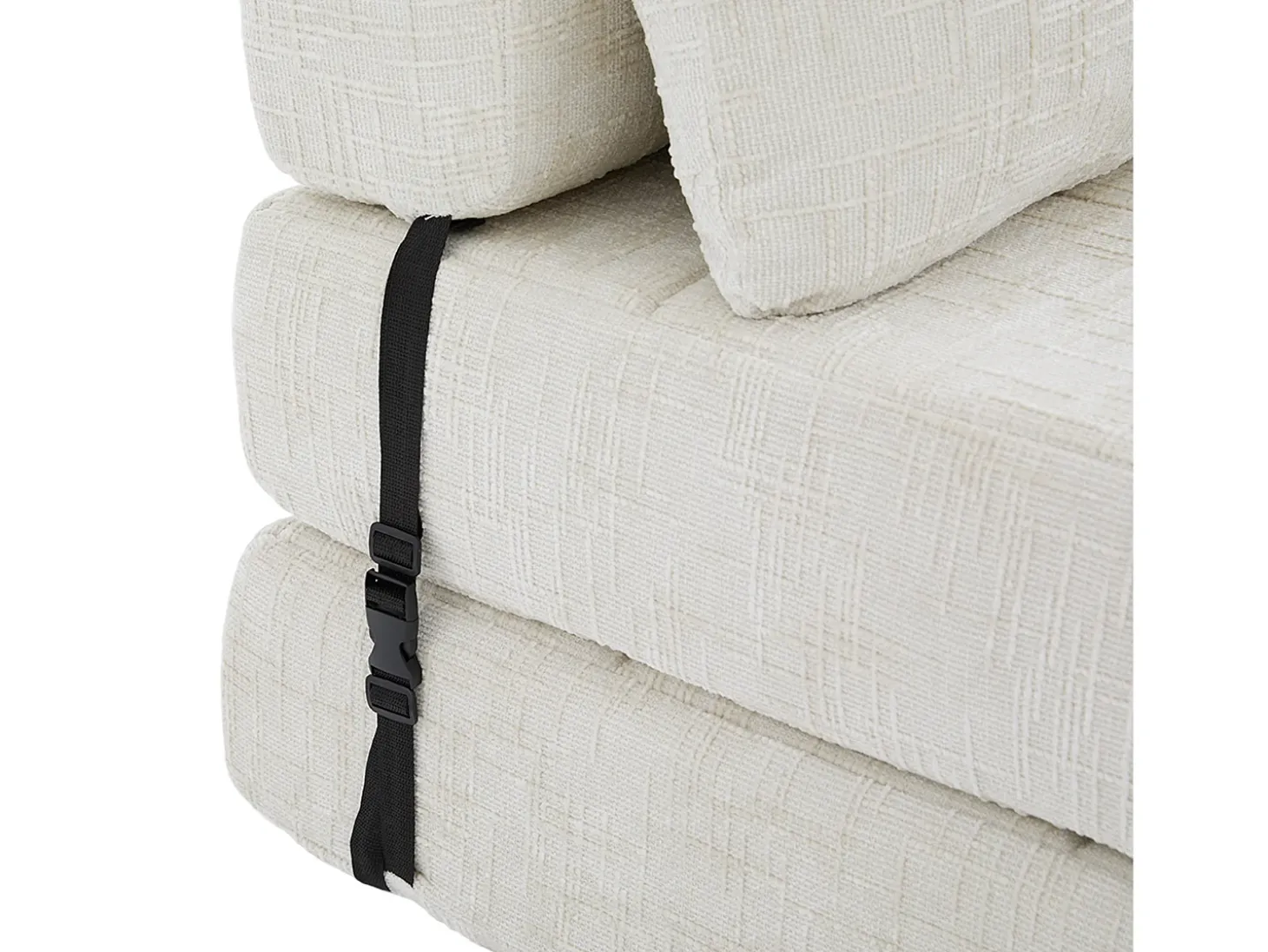 Sofá convertible con cojines lumbares y reposacabezas, chenilla beige - para salón y dormitorio
