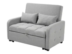 Sofá convertible de 2 plazas con respaldo regulable y 2 cojines - Tejido de lino gris