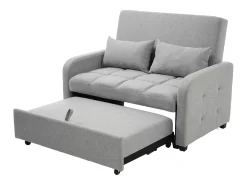 Sofá convertible de 2 plazas con respaldo regulable y 2 cojines - Tejido de lino gris