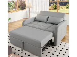Sofá convertible de 2 plazas con respaldo regulable y 2 cojines - Tejido de lino gris