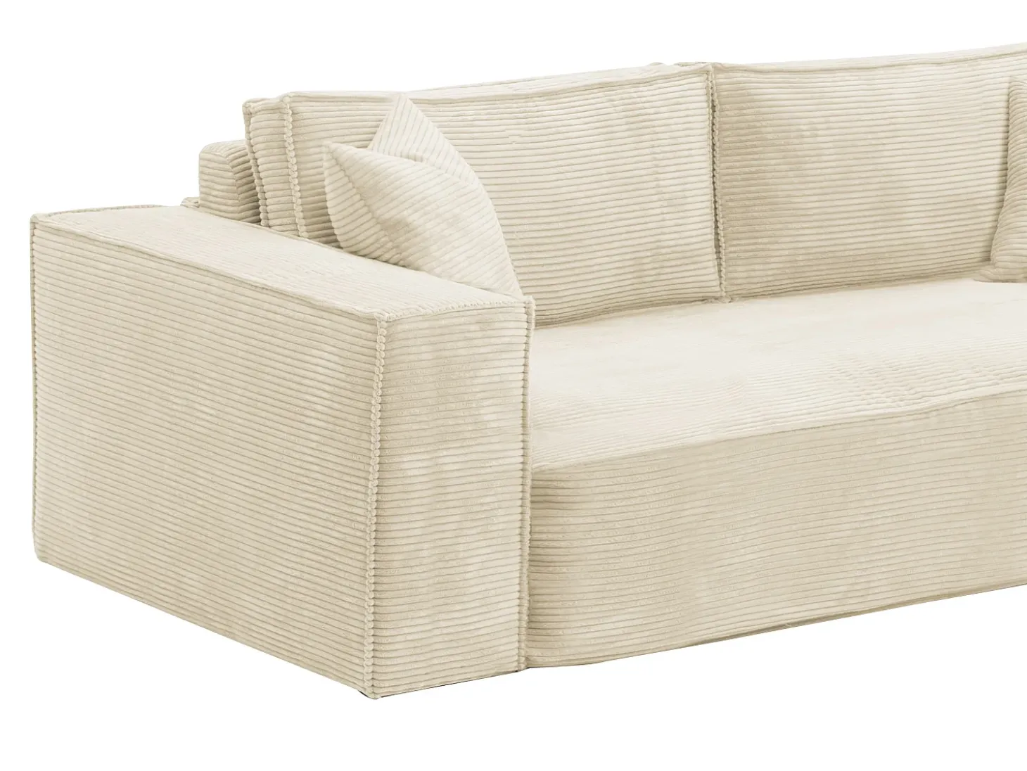 Sofá convertible express AMELIA de 4 plazas en pana beige, 160 cm, colchón viscoelástico de 13 cm