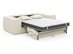 Sofá convertible express AMELIA de 4 plazas en pana beige, 160 cm, colchón viscoelástico de 13 cm