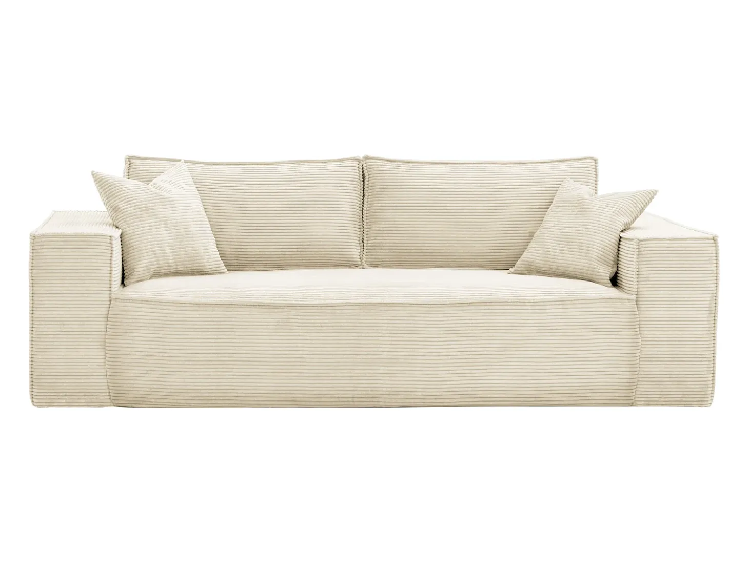 Sofá convertible express AMELIA de 4 plazas en pana beige, 160 cm, colchón viscoelástico de 13 cm