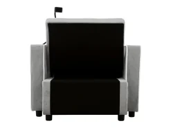 Sofá convertible individual de terciopelo gris claro con soporte para teléfono y portavasos, ideal para salón y dormitorio