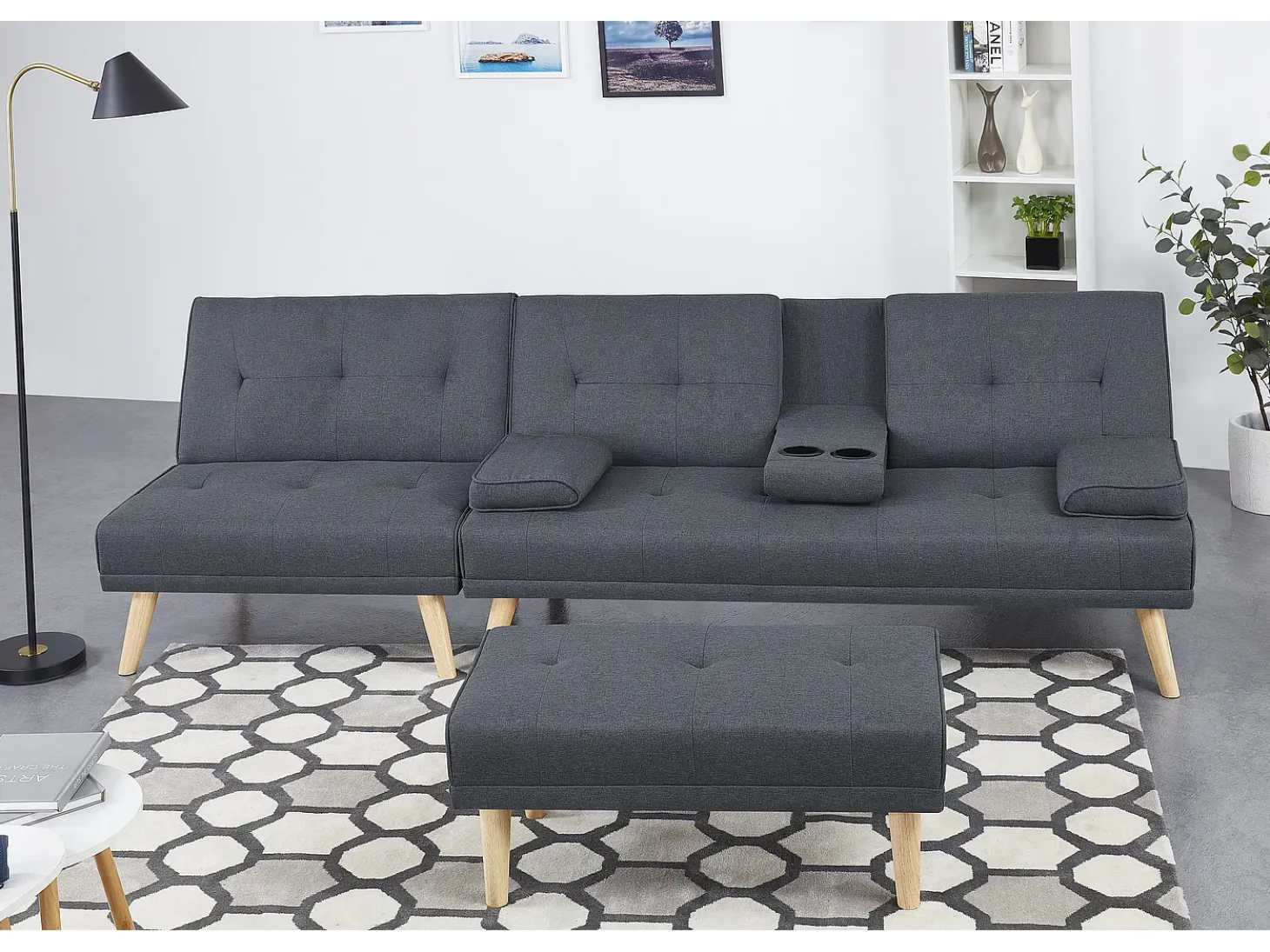 Sofá convertible, modulable 5 plazas de tela gris STOCKHOLM
