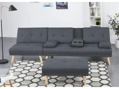Sofá convertible, modulable 5 plazas de tela gris STOCKHOLM
