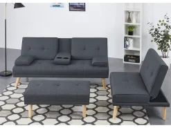 Sofá convertible, modulable 5 plazas de tela gris STOCKHOLM