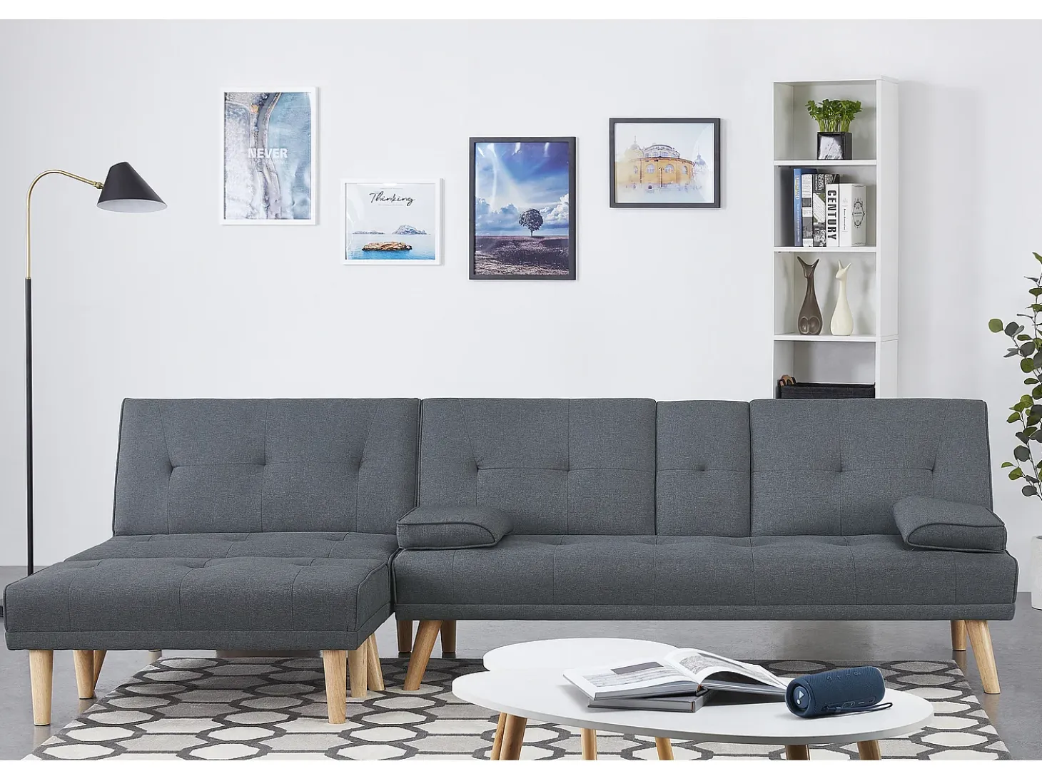 Sofá convertible, modulable 5 plazas de tela gris STOCKHOLM
