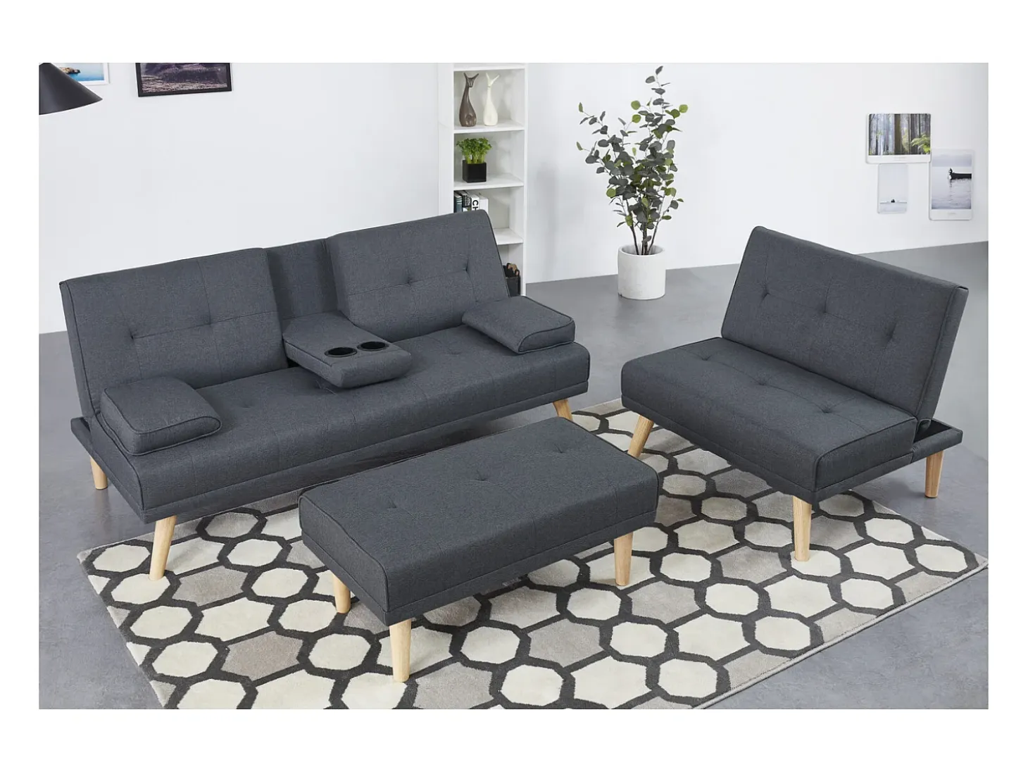 Sofá convertible, modulable 5 plazas de tela gris STOCKHOLM