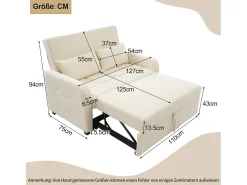 Sofá convertible 127x75x94 cm - Respaldo ajustable - Incluye 2 cojines - Beige