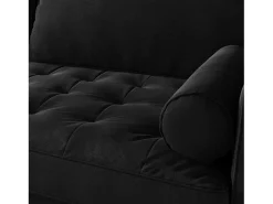 Sofá de 2 a la plantilla - con 2 cojines - en terciopelo - Pies de madera - para dormitorio, sala de estar - 142x76x69cm - negro