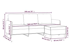 Sofá de 3 lugares com apoio de pés 180 cm veludo cor creme