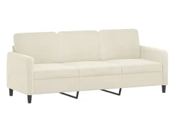 Sofá de 3 lugares com apoio de pés 180 cm veludo cor creme