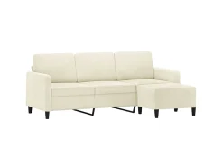 Sofá de 3 lugares com apoio de pés 180 cm veludo cor creme