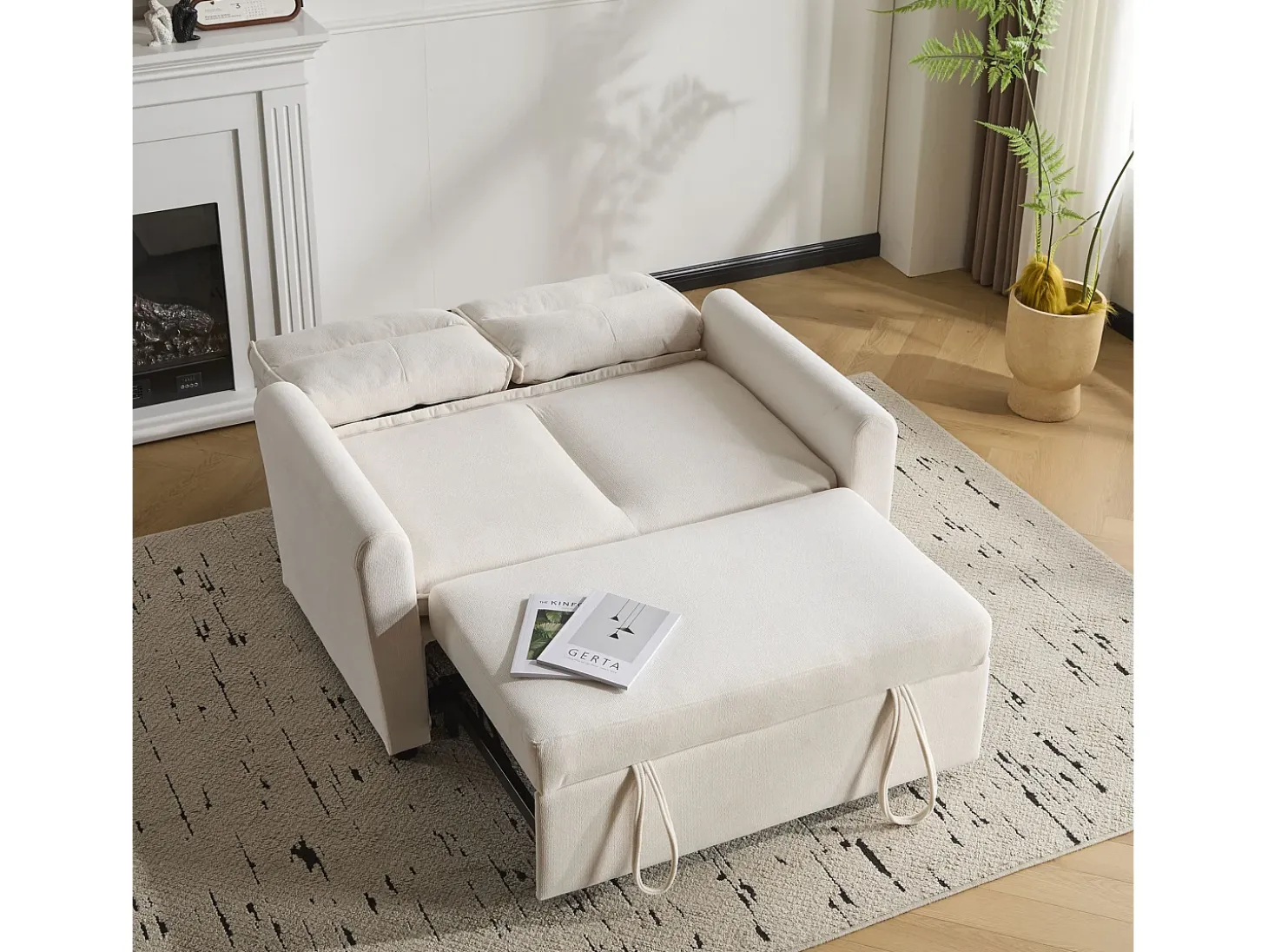 Sofá de 2 plazas - 127 x 90 x 87 cm - Sofá cama extraíble + Respaldo ajustable + Cojines - Terciopelo - Beige