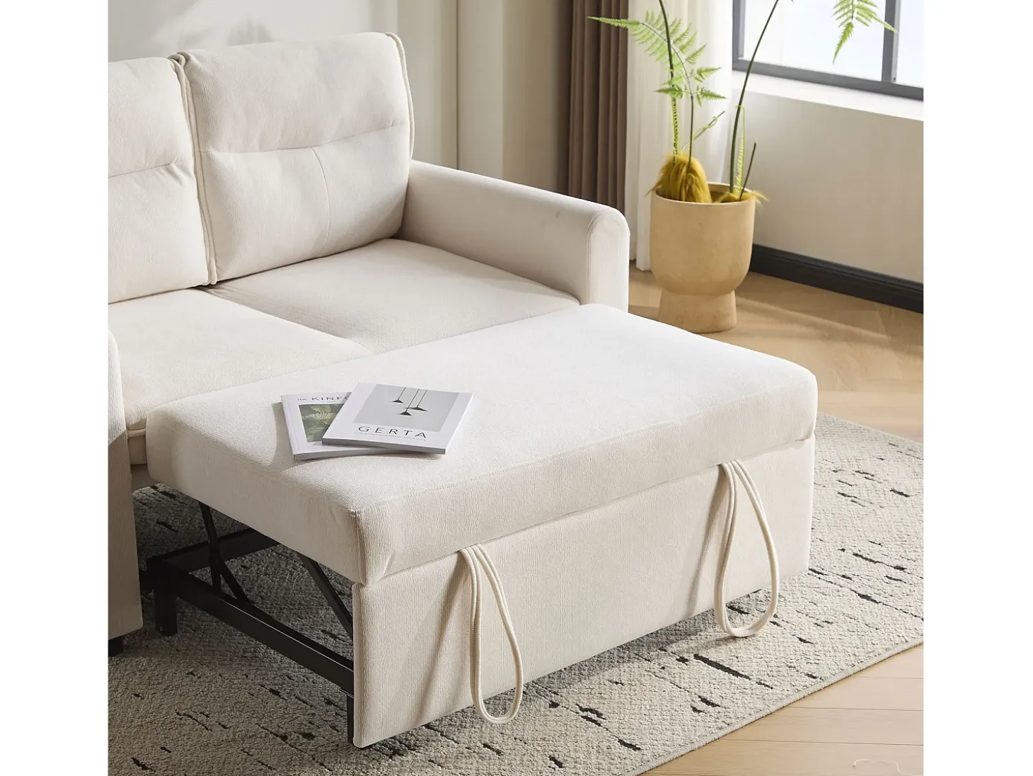 Sofá de 2 plazas - 127 x 90 x 87 cm - Sofá cama extraíble + Respaldo ajustable + Cojines - Terciopelo - Beige