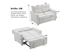 Sofá de 2 plazas - 127 x 90 x 87 cm - Sofá cama extraíble + Respaldo ajustable + Cojines - Terciopelo - Beige