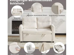 Sofá de 2 plazas - 127 x 90 x 87 cm - Sofá cama extraíble + Respaldo ajustable + Cojines - Terciopelo - Beige