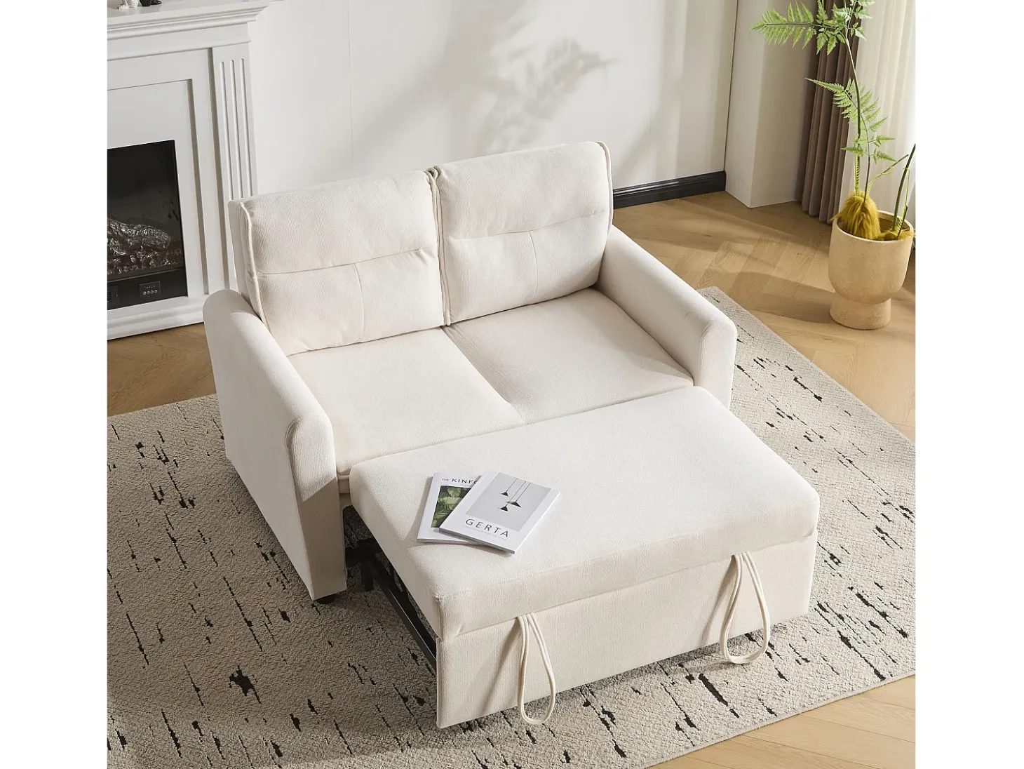 Sofá de 2 plazas - 127 x 90 x 87 cm - Sofá cama extraíble + Respaldo ajustable + Cojines - Terciopelo - Beige