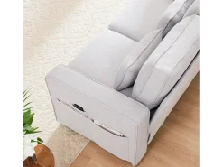 Sofá de 4 plazas - 290 x 83 x 88 cm - con 2 portavasos, 2 puertos USB, 2 bolsillos y 4 cojines - Tela de lino - Gris