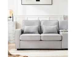 Sofá de 4 plazas - 290 x 83 x 88 cm - con 2 portavasos, 2 puertos USB, 2 bolsillos y 4 cojines - Tela de lino - Gris