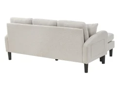 Sofá de 3 plazas con chaise longue – Sofá esquinero con bolsillos laterales – Tejido de algodón y lino beige