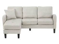 Sofá de 3 plazas con chaise longue – Sofá esquinero con bolsillos laterales – Tejido de algodón y lino beige