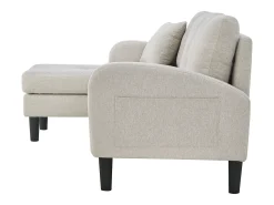 Sofá de 3 plazas con chaise longue – Sofá esquinero con bolsillos laterales – Tejido de algodón y lino beige