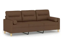 Sofá de 3 plazas con cojines tela marrón 180 cm