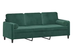 Sofá de 3 plazas con cojines terciopelo verde oscuro 180 cm