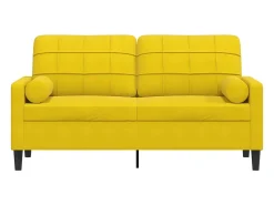 Sofá de 2 plazas con cojines terciopelo amarillo 140 cm