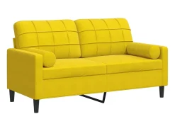Sofá de 2 plazas con cojines terciopelo amarillo 140 cm