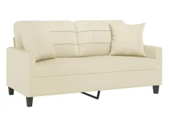 Sofá de 2 plazas con cojines cuero sintético color crema 140 cm