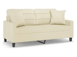 Sofá de 2 plazas con cojines cuero sintético color crema 140 cm