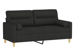 Sofá de 2 plazas con cojines tela negro 140 cm