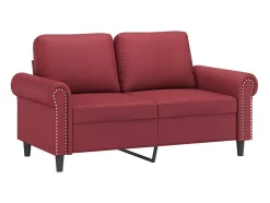 Sofá de 2 plazas con cojines cuero sintético rojo tinto 120 cm