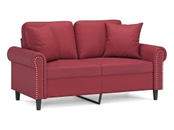 Sofá de 2 plazas con cojines cuero sintético rojo tinto 120 cm