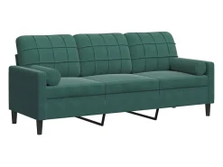 Sofá de 3 plazas con cojines terciopelo verde oscuro 180 cm