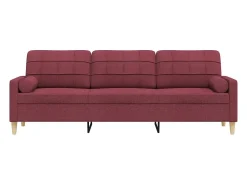 Sofá de 3 plazas con cojines tela rojo tinto 210 cm